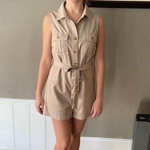 Entro Casey Button Up Khaki Romper
